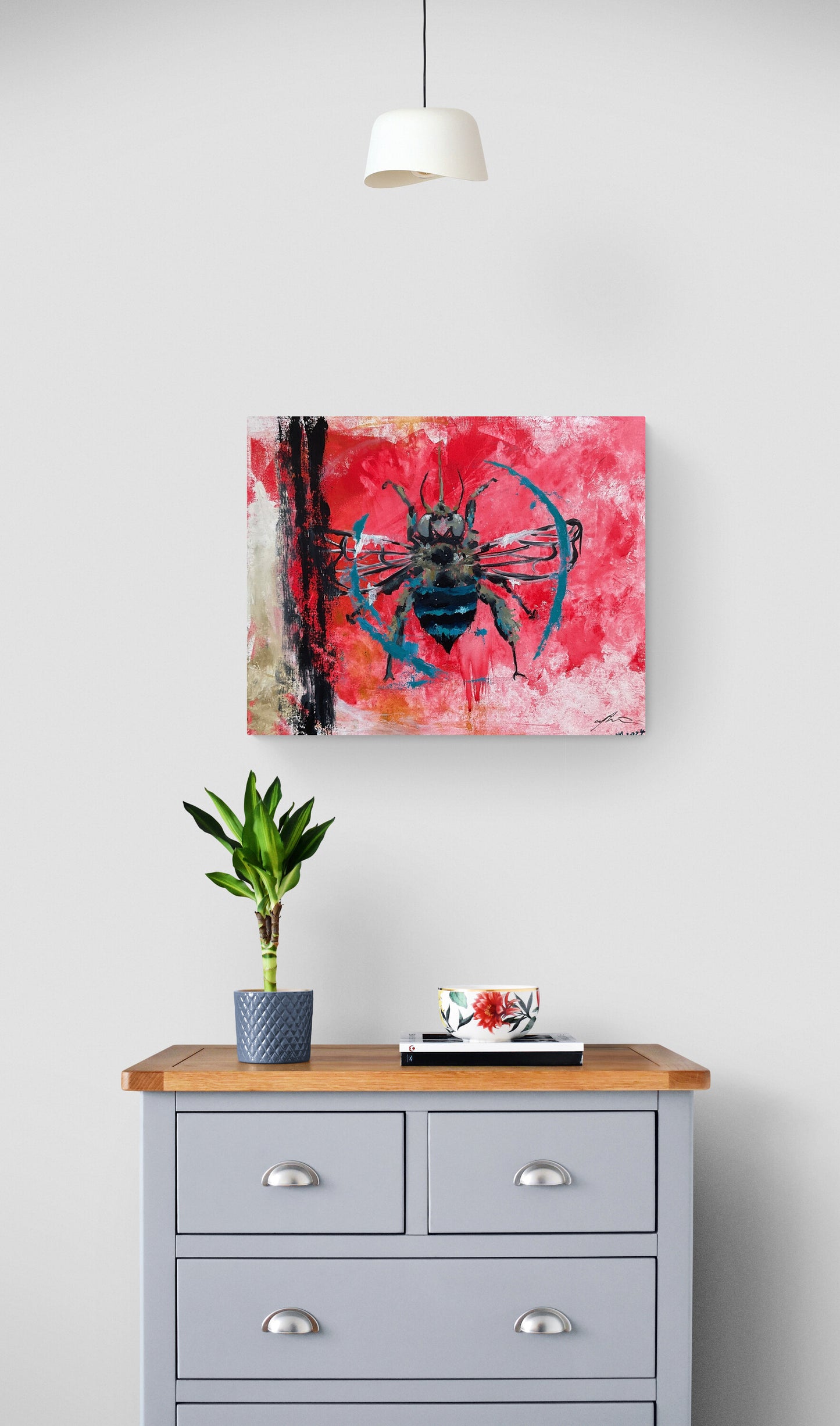 “Blue-Banded Bee in Shades of Raspberry” original painting