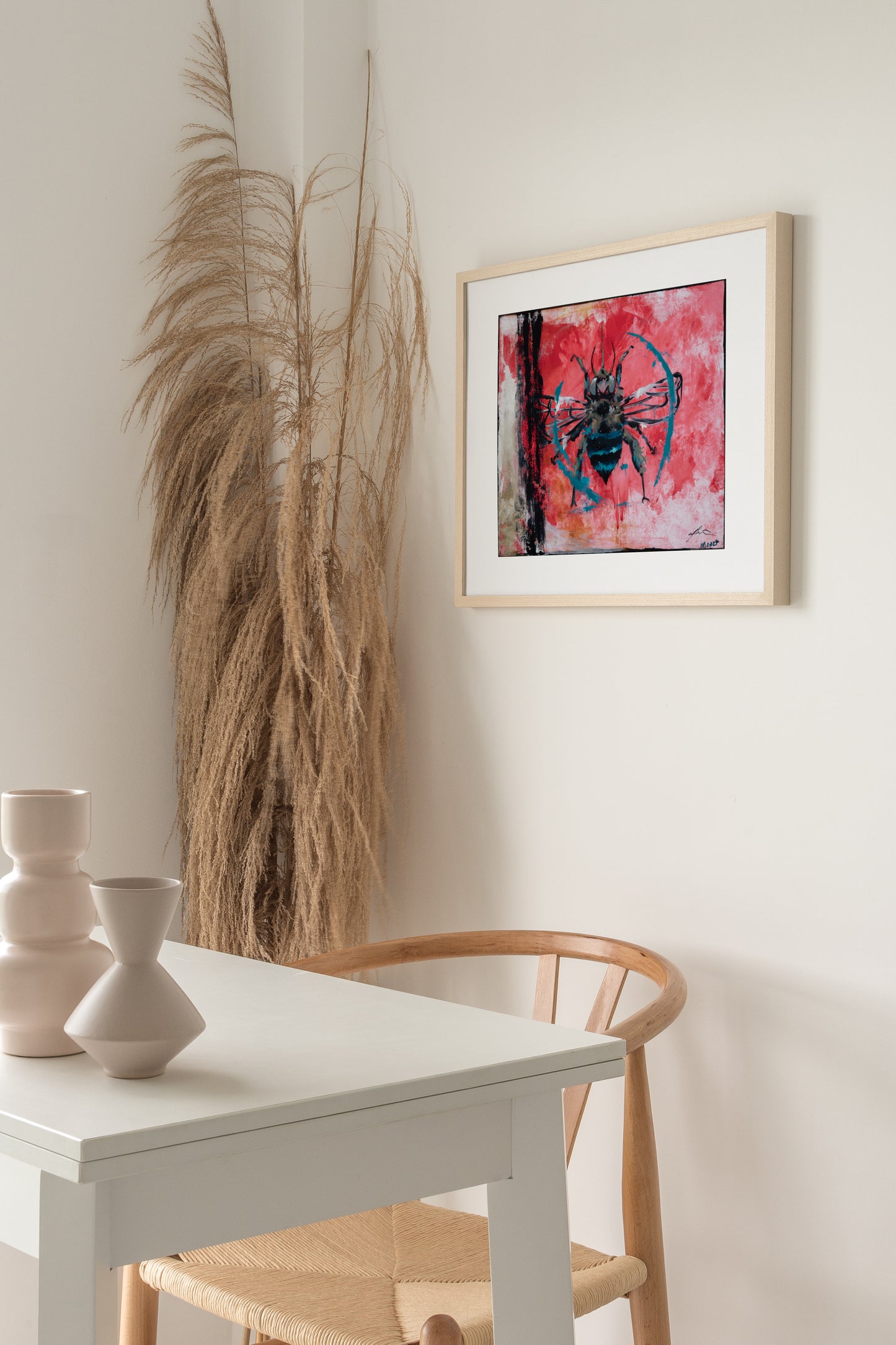 “Blue-Banded Bee in Shades of Raspberry” Original Painting