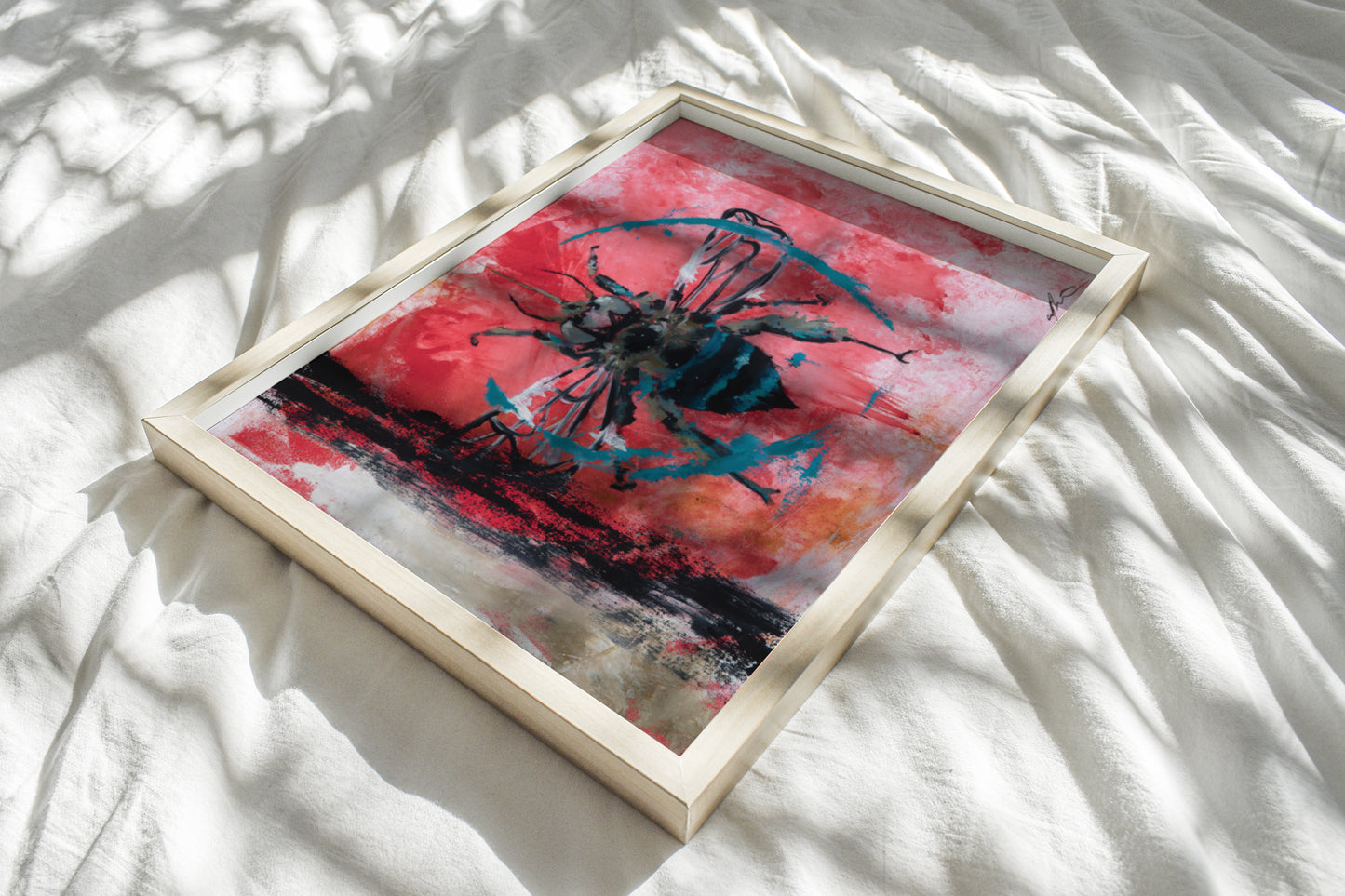 “Blue-Banded Bee in Shades of Raspberry” Original Painting